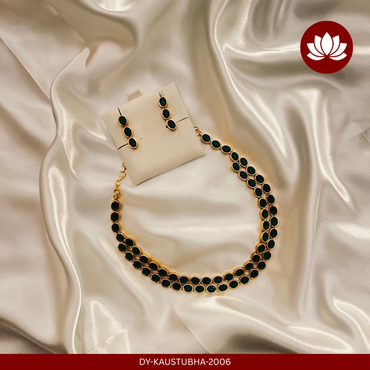 Aadhunika Series: Emerald 2 Layer Necklace and Earring Set