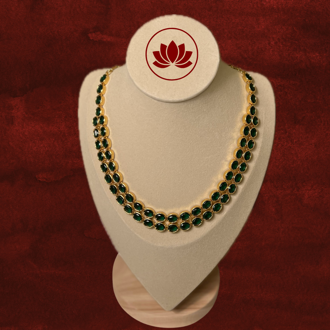 Aadhunika Series: Emerald 2 Layer Necklace and Earring Set