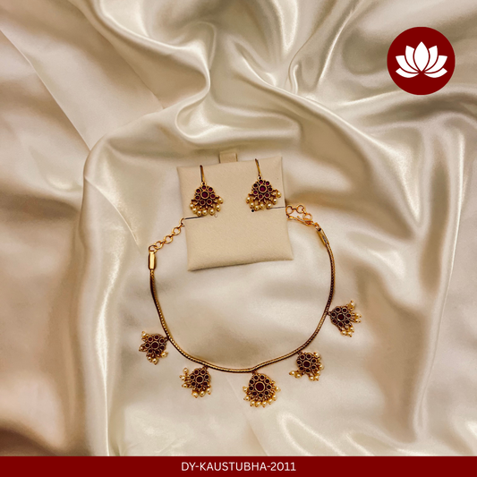 Parampara Series: Ruby Attigai Traditional South Indian Necklace and Earring Set