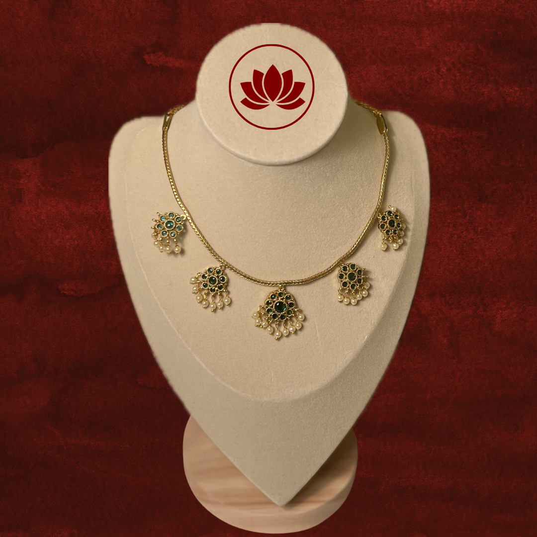 Parampara Series: Emerald Attigai Traditional South Indian Necklace and Earring Set