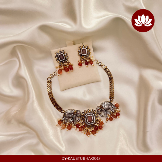 Aadhunika Series: Maatanga Pastel Pink Victorian Chocker with Earrings
