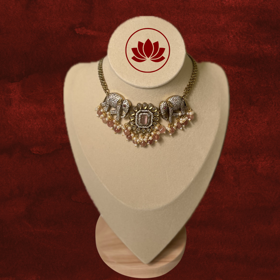 Aadhunika Series: Maatanga Pastel Pink Victorian Chocker with Earrings