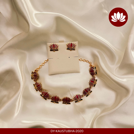 Tamara Series: Pink Lotus Enamel Minimal Necklace and Earring Set