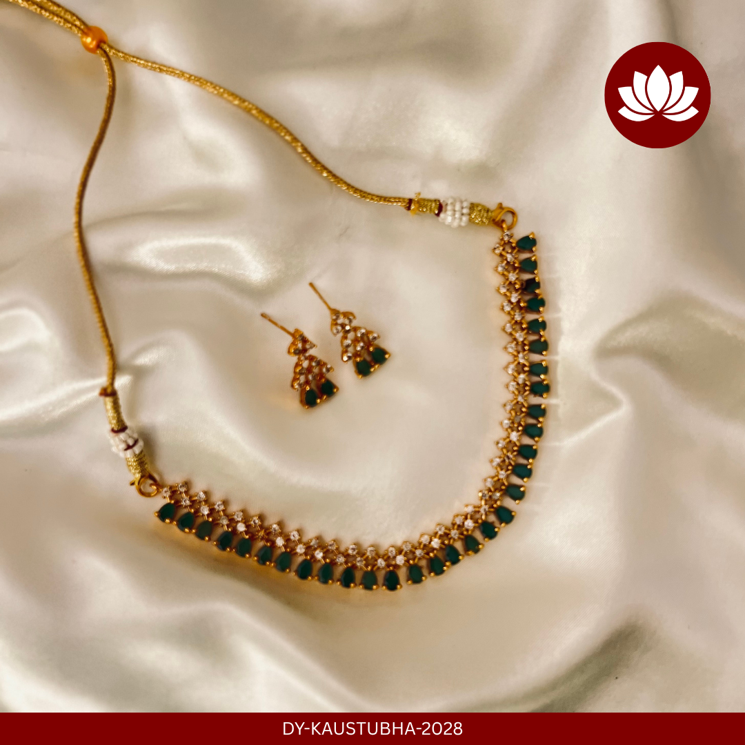 Parampara Series: Green stone Short Necklace and Earring Set