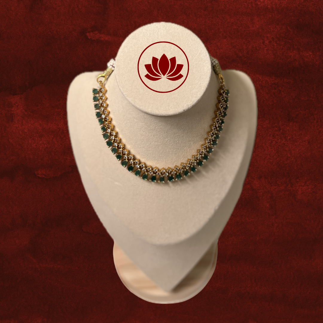 Parampara Series: Green stone Short Necklace and Earring Set