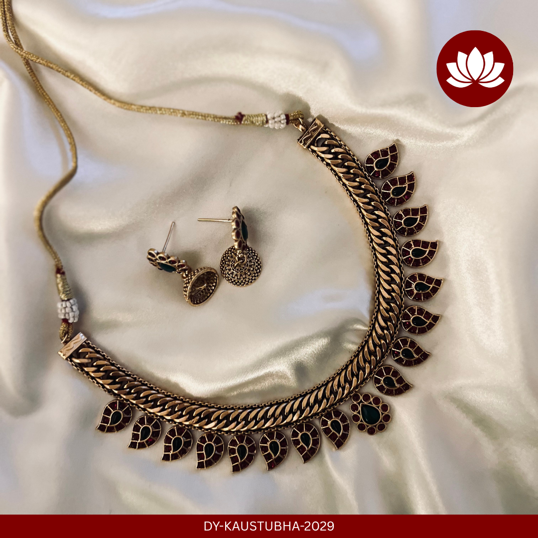 Parampara Series: Traditional Ruby Stone in Mango Design Necklace and Earring Set