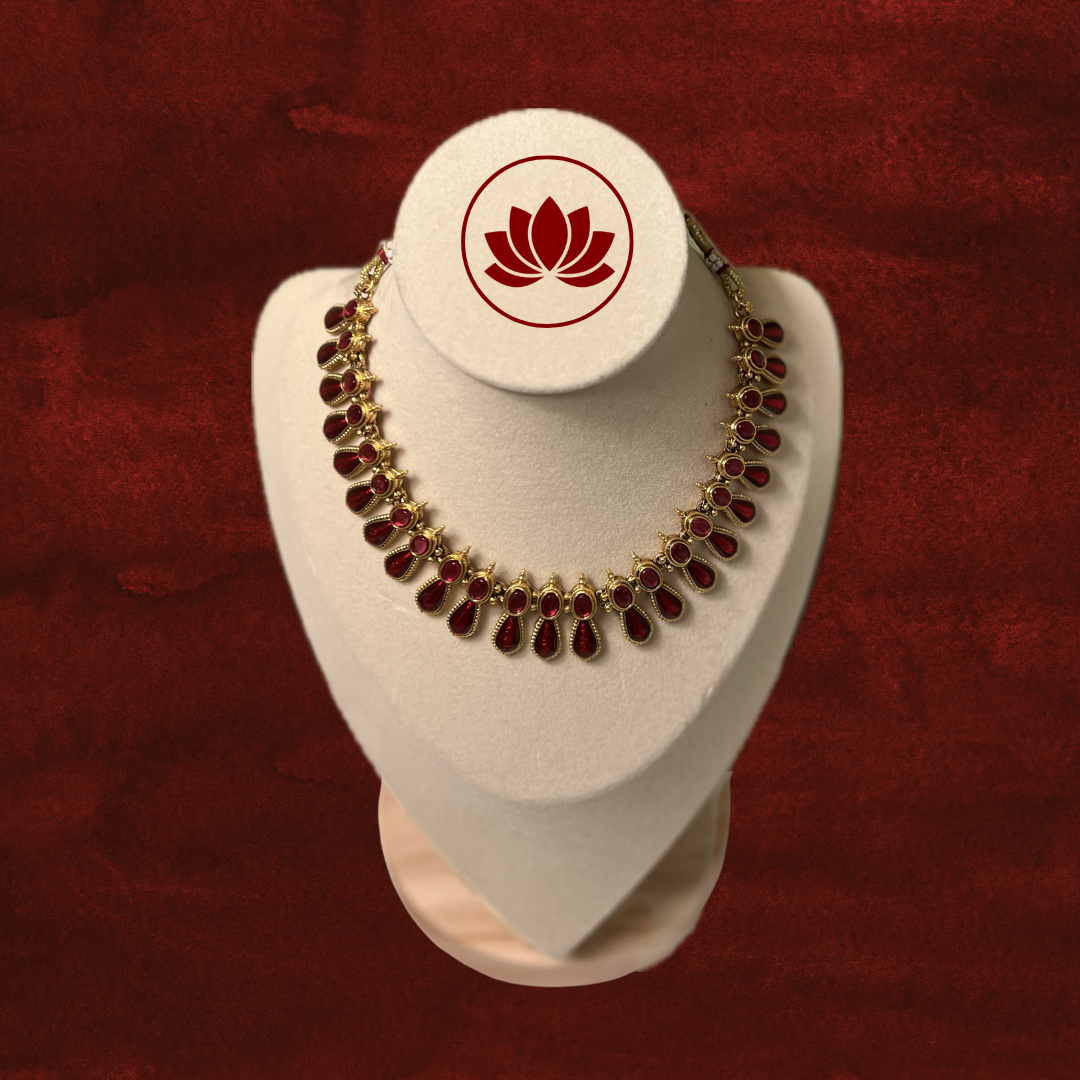 Parampara Series: Traditional Ruby Palakka Chain Necklace and Earring Set
