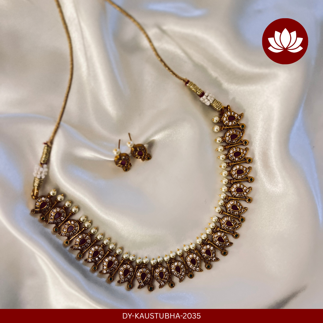 Parampara Series: Traditional Mango Design with Stone Necklace and Earring Set
