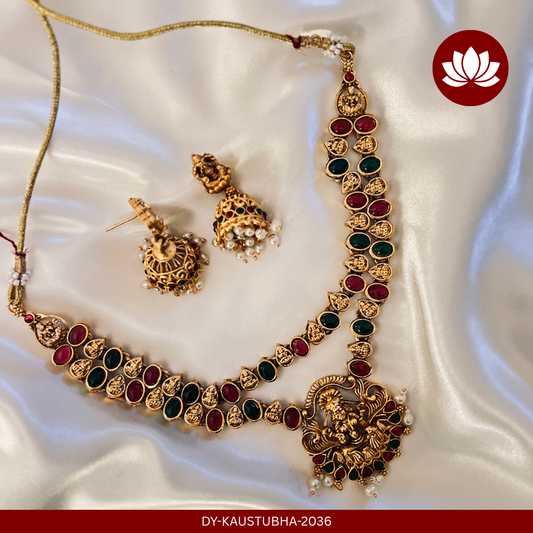 Ananya Series: Two Layer Multi Stone Lakshmi Necklace and Earring Set