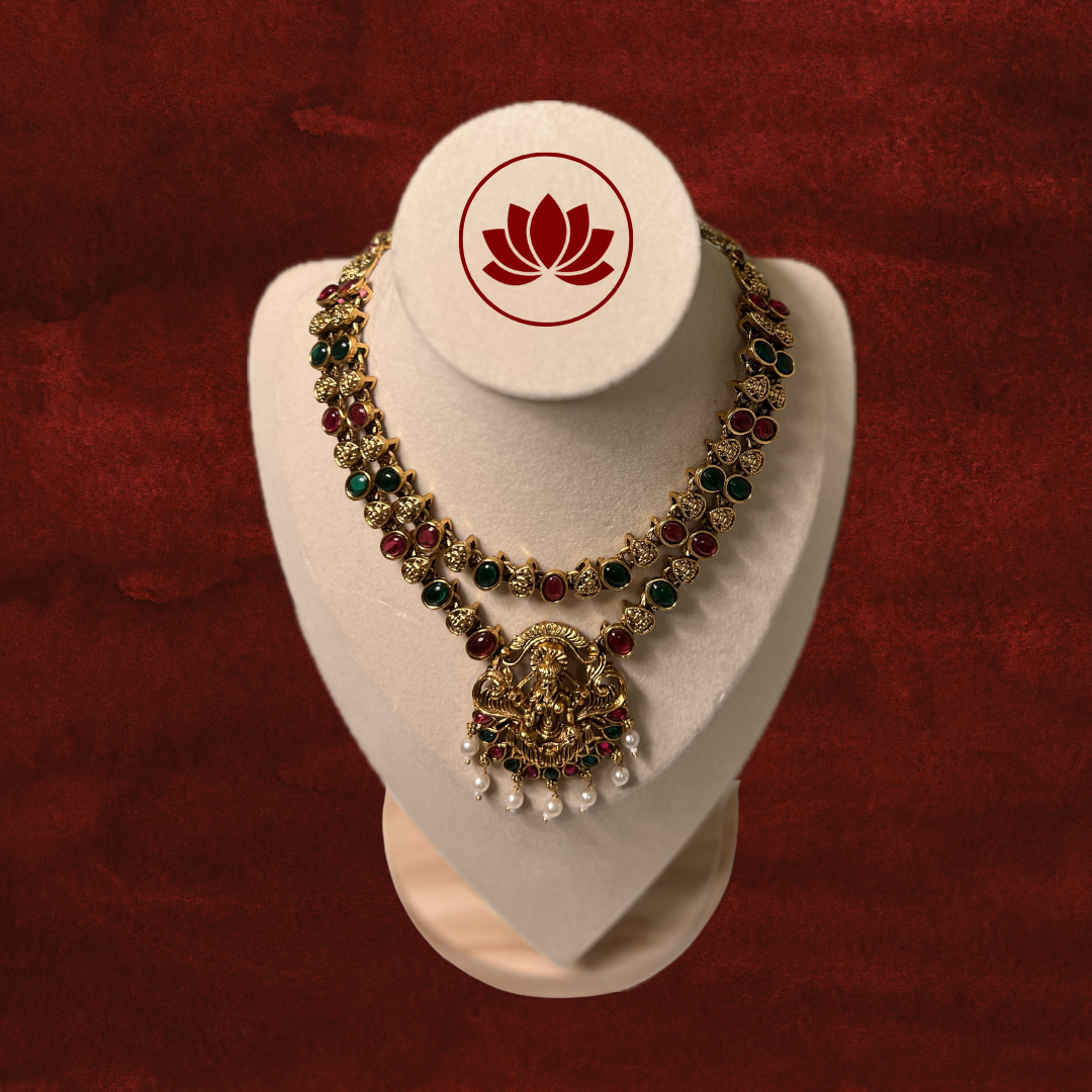 Ananya Series: Two Layer Multi Stone Lakshmi Necklace and Earring Set