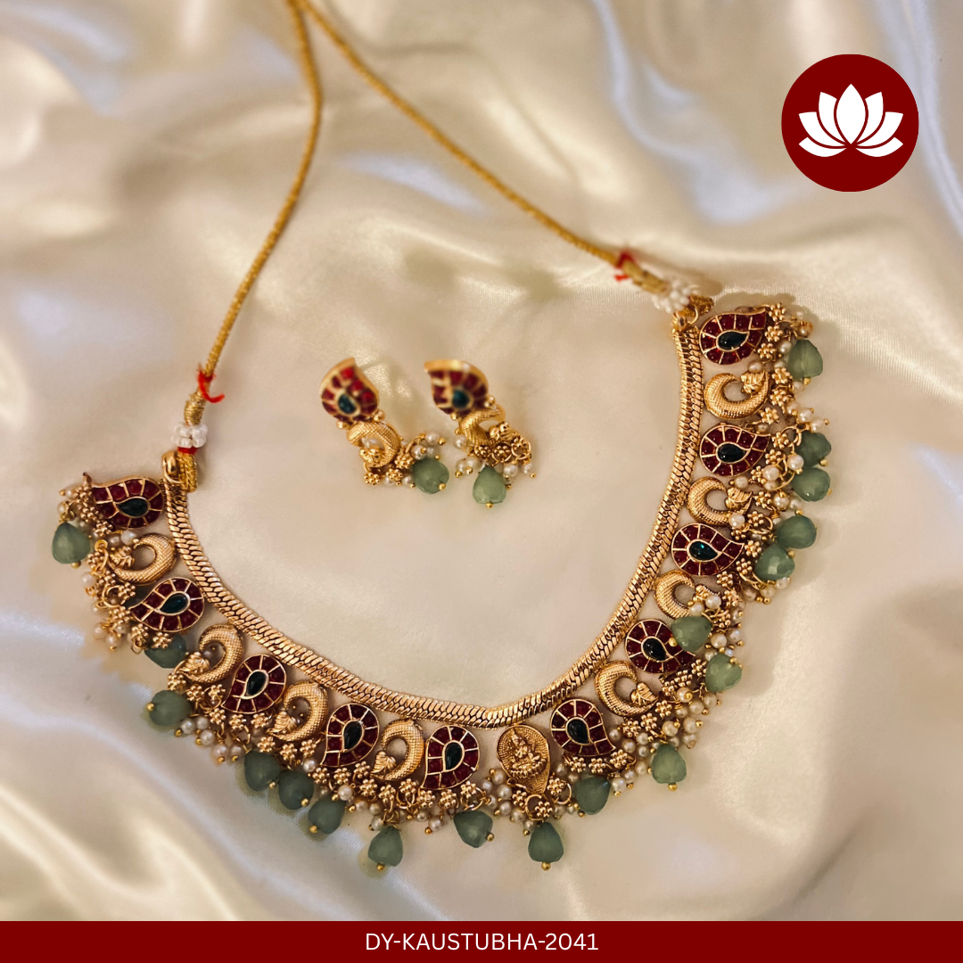 Parampara Series: Green Beads Necklace and Earring Set