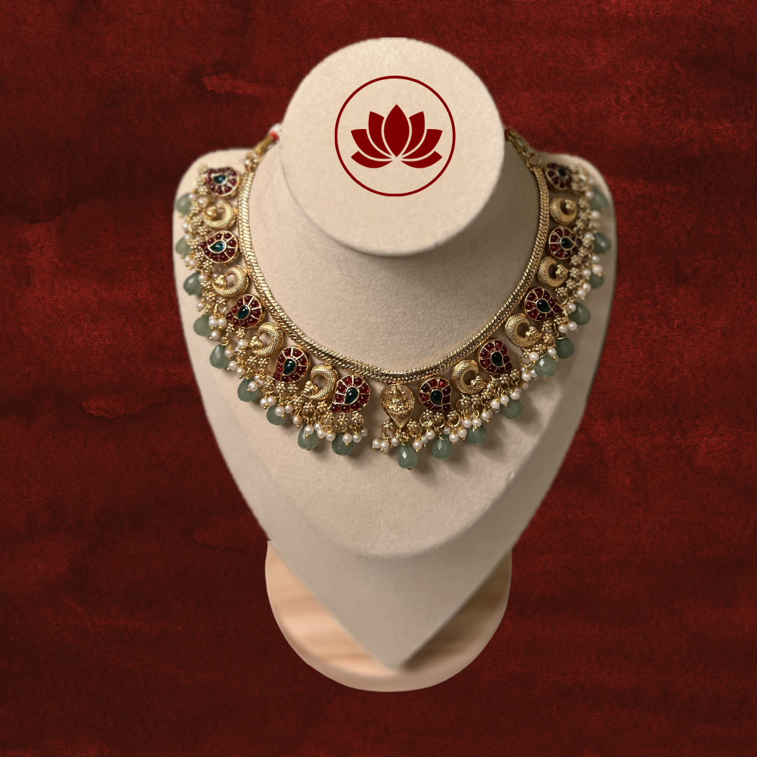 Parampara Series: Green Beads Necklace and Earring Set