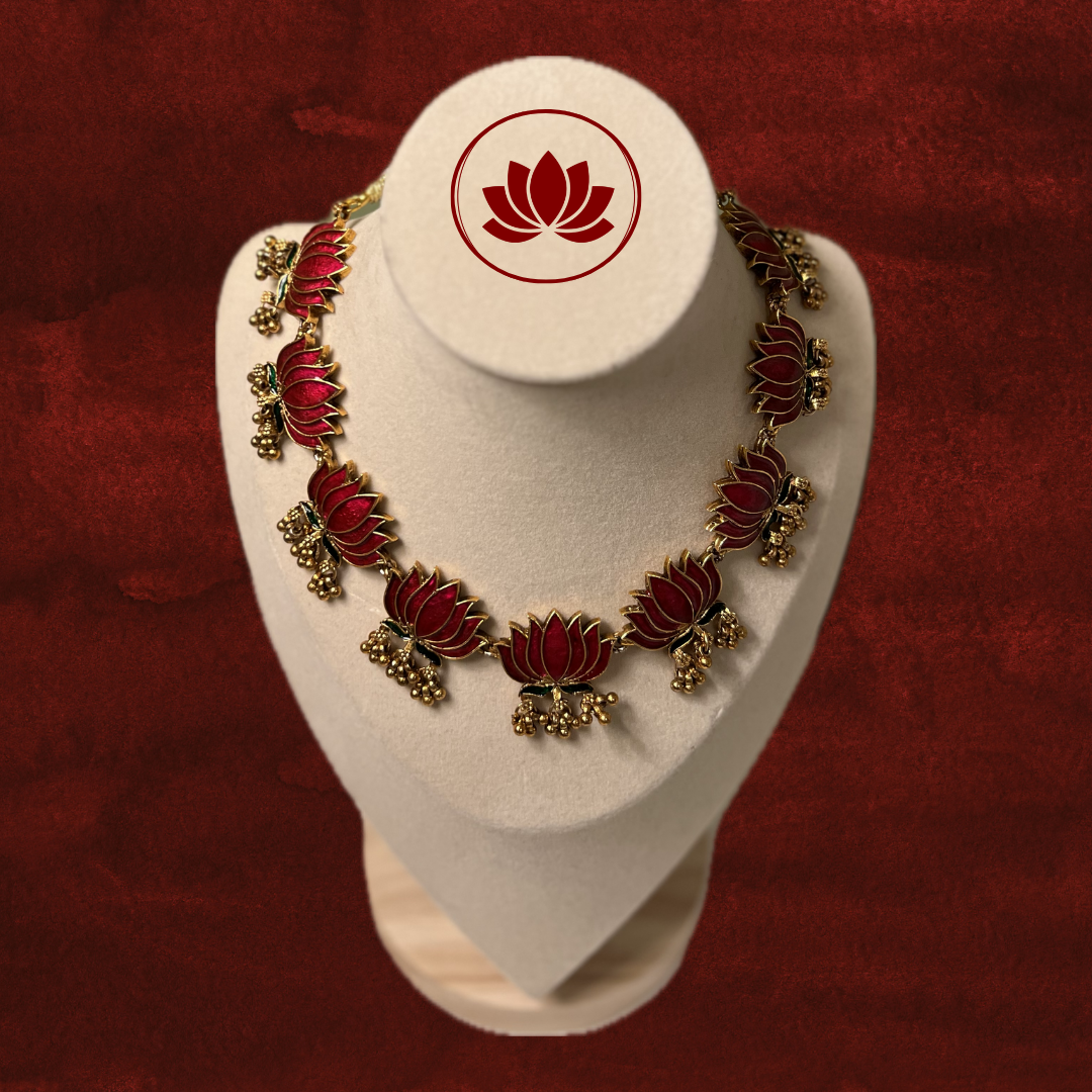 Tamara Series: Lotus with Golden Hangings Necklace and Earring Set