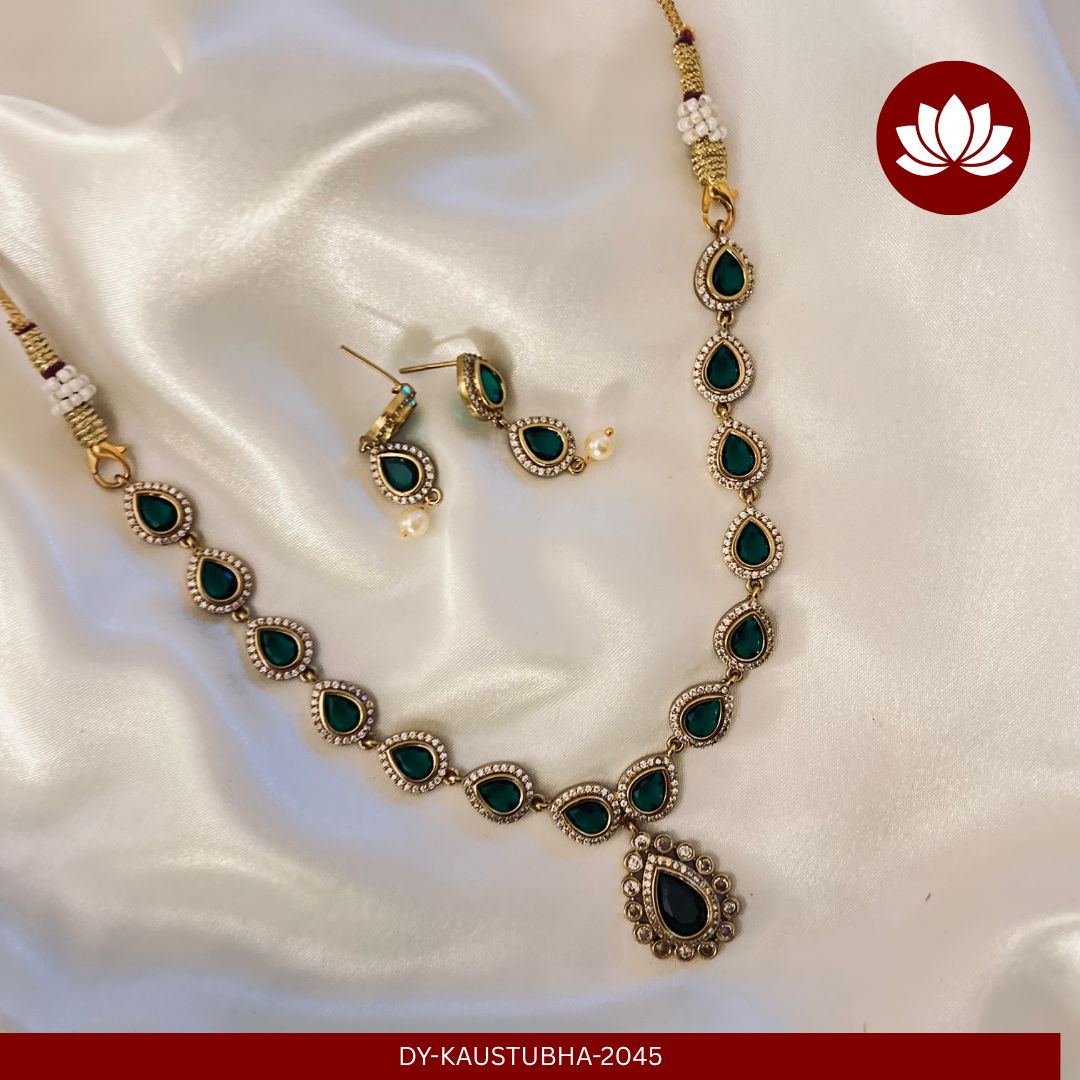 Soundarya Series: Elegant Green Stone Necklace and Earring Set