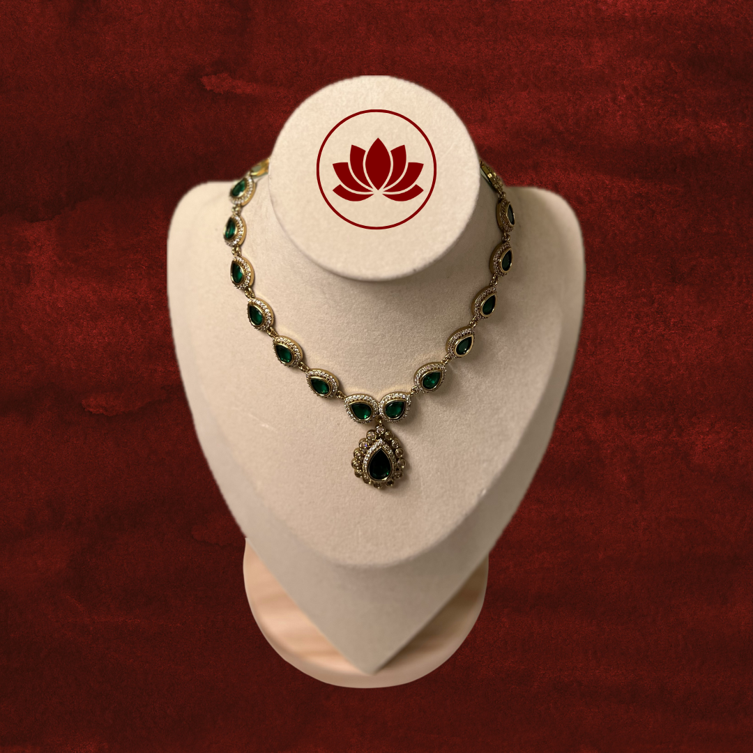 Soundarya Series: Elegant Green Stone Necklace and Earring Set