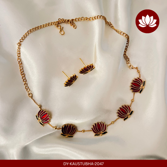 Tamara Series: Lotus Chain Necklace and Earring Set