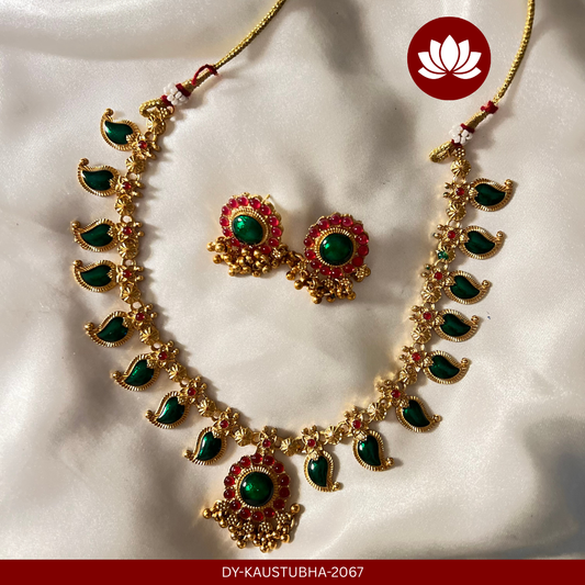 Parampara Series: Green mango shaped necklace set with matching earrings