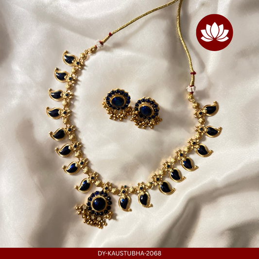 Parampara Series: Traditional Dark Blue and Golden coloured Mango Necklace