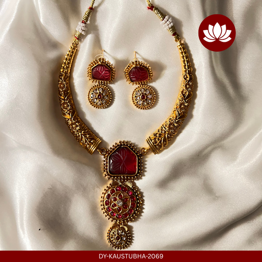 Parampara Series: Ruby and Ruby Stone Necklace and Earring Set