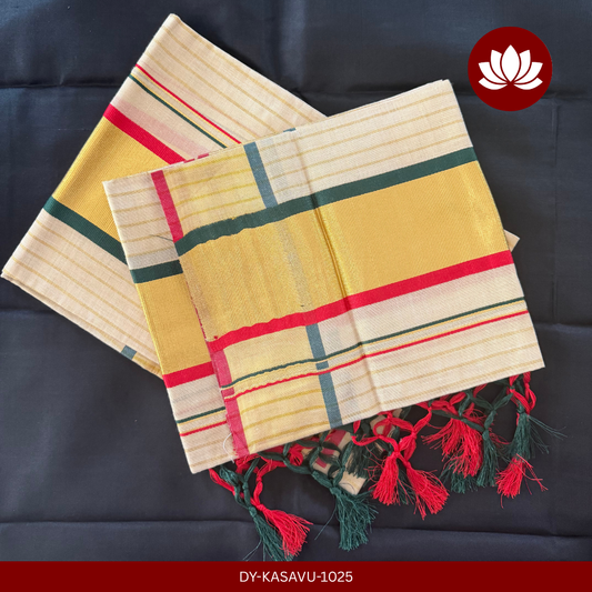Kasavu Series: Golden lined Set mund with Red and Green Combo 2.8m