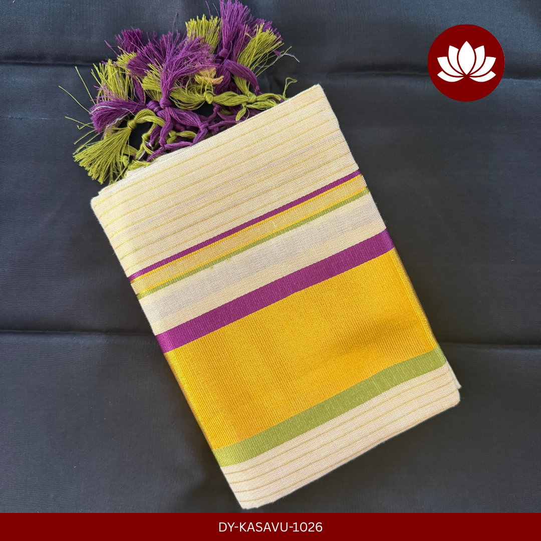Kasavu Series: Golden Lined Violet and Parrot Green Kasavu Set Mund2.8m