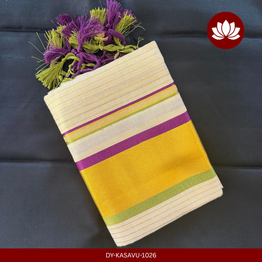 Kasavu Series: Golden Lined Violet and Parrot Green Kasavu Set Mund2.8m