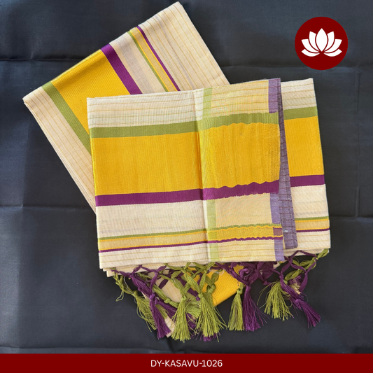 Kasavu Series: Golden Lined Violet and Parrot Green Kasavu Set Mund2.8m