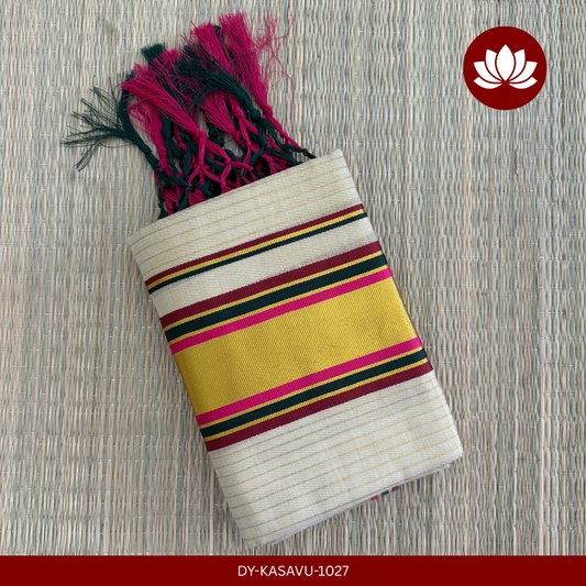 Kasavu Series: Golden Lines Dark Pink, Dark Green and Dark Maroon Combo 2.8m