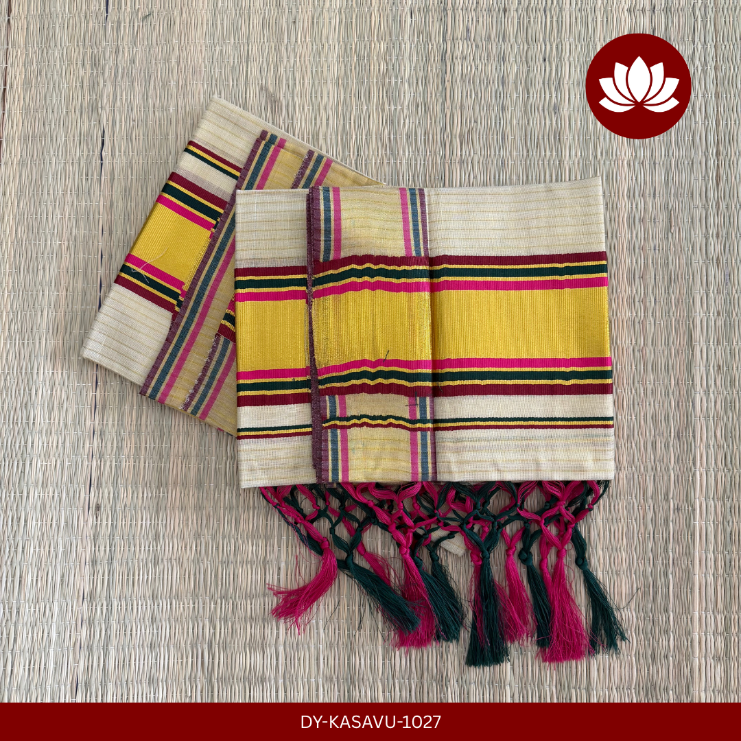 Kasavu Series: Golden Lines Dark Pink, Dark Green and Dark Maroon Combo 2.8m