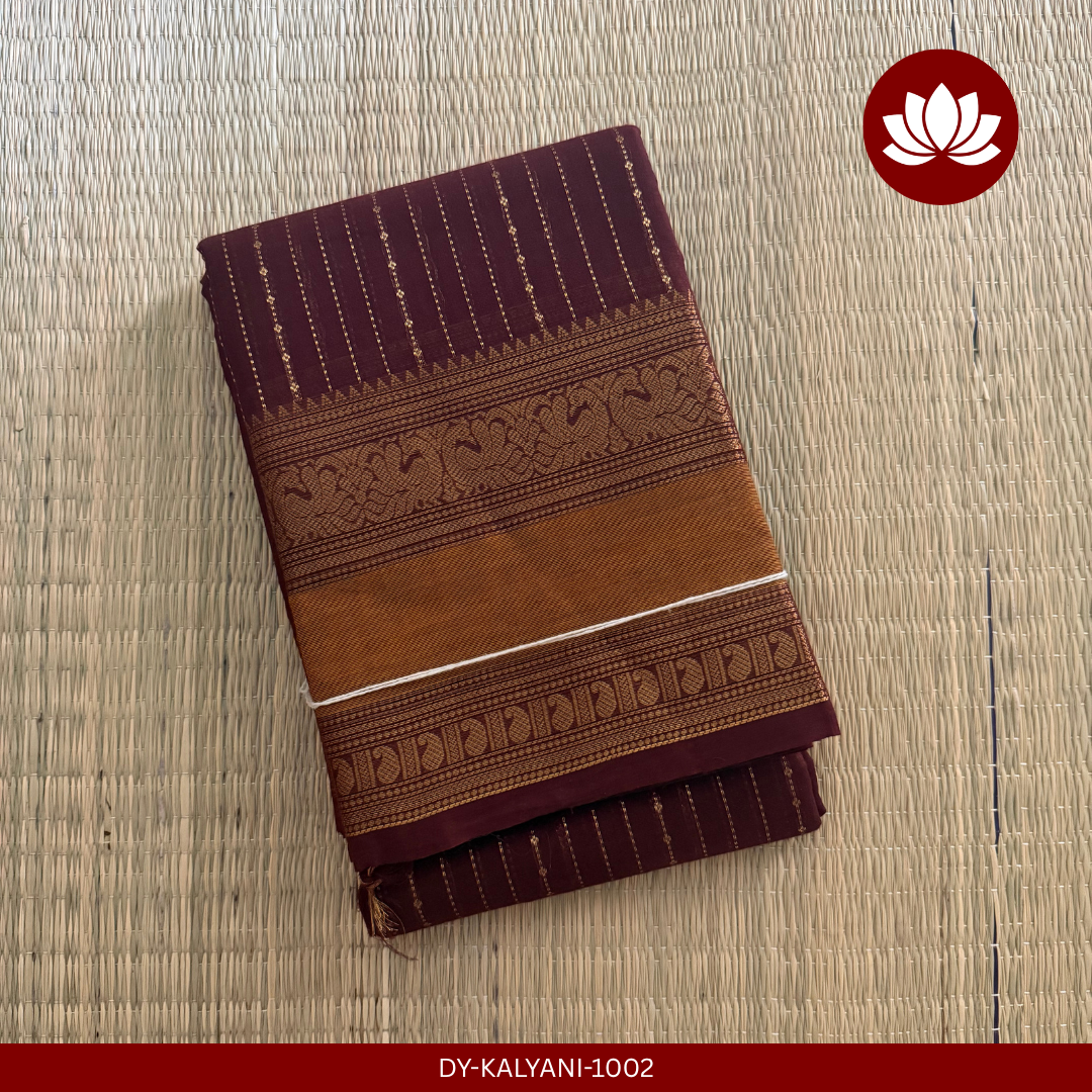 Rekha Series: Maroon & Burgandy Cotton Saree with Mustard Border