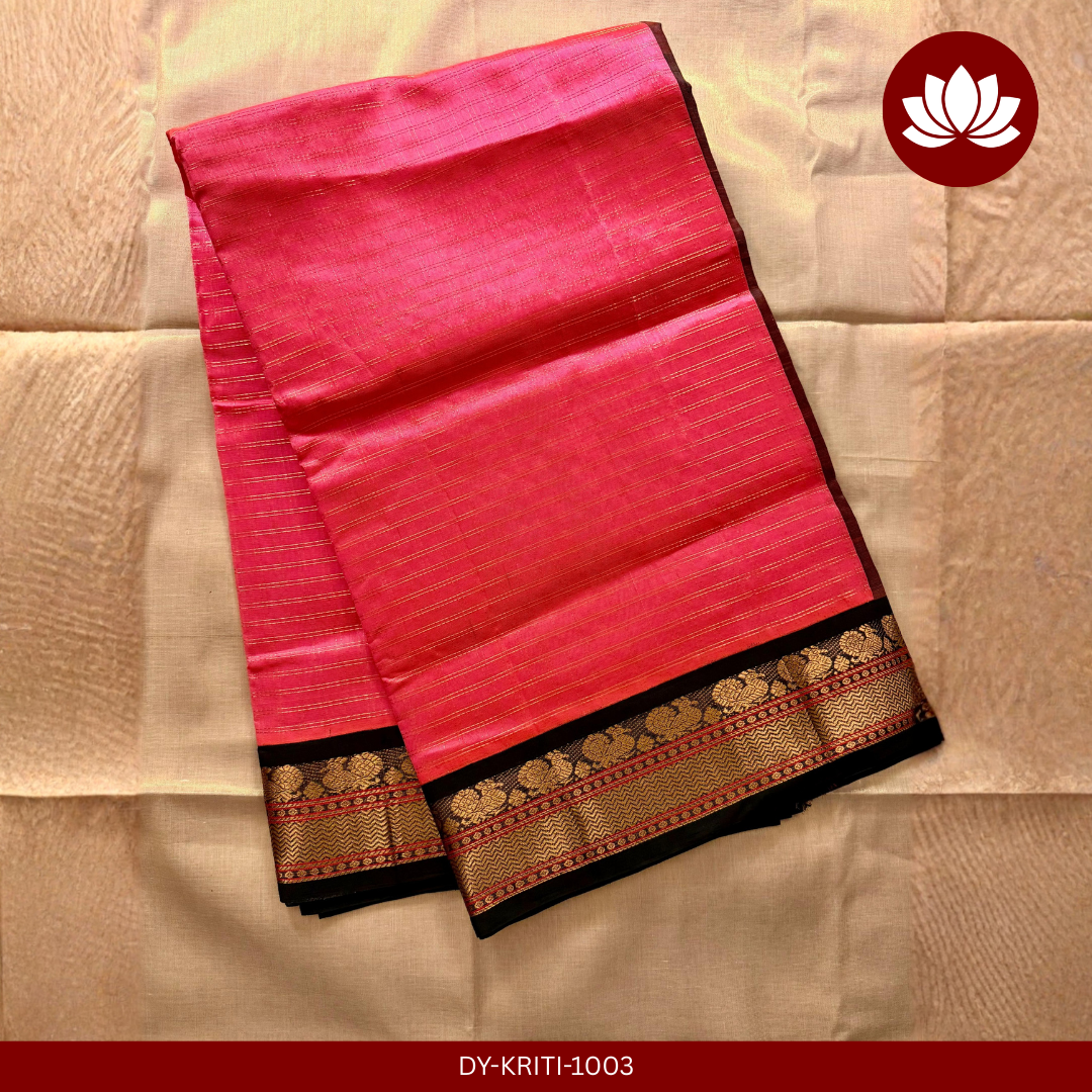 Kriti Series:  Pink Cotton-Silk Saree with Black Border