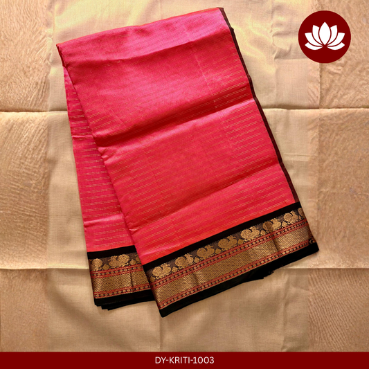Kriti Series:  Pink Cotton-Silk Saree with Black Border