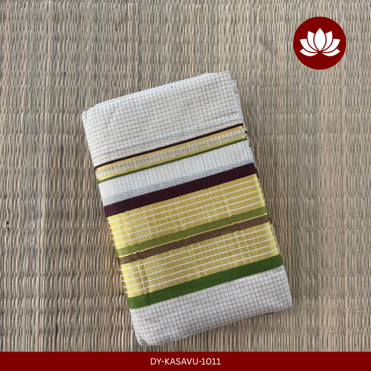 Kasavu Series: Micro Check Set Mund Dark Brown and Green with Kasavu Border 2.8m