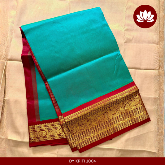 Kriti Series: Turquoise Blue Cotton-Silk with Maroon Border