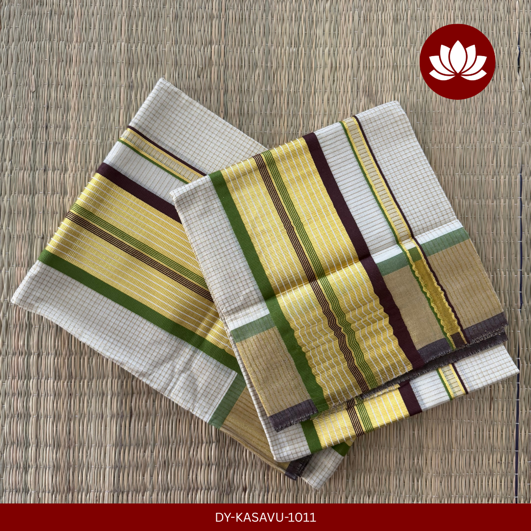 Kasavu Series: Micro Check Set Mund Dark Brown and Green with Kasavu Border 2.8m