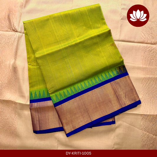 Kriti Series: Parrot Green and Royal Blue Cotton Silk Saree