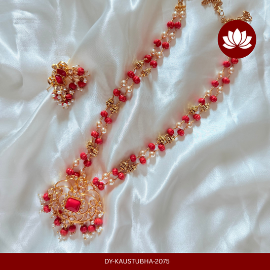 Adhunika Series: Coral Pearl Haram with Earrings