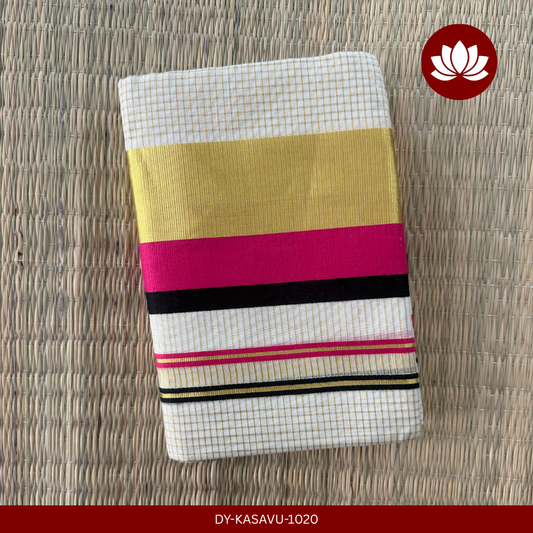 Kasavu Series: Checked Set Mund Dark Pink and Black with Kasavu Border 2.8m