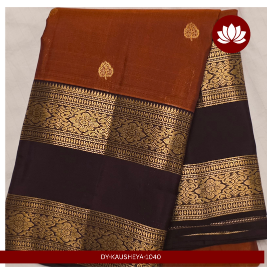 Parampara Series: Rust Orange and Burgandy Vintage Pure Silk Kanchipuram Saree