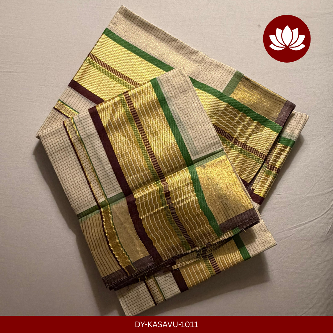 Kasavu Series:Micro check Set Mund Green and Brown,Single,2,8m