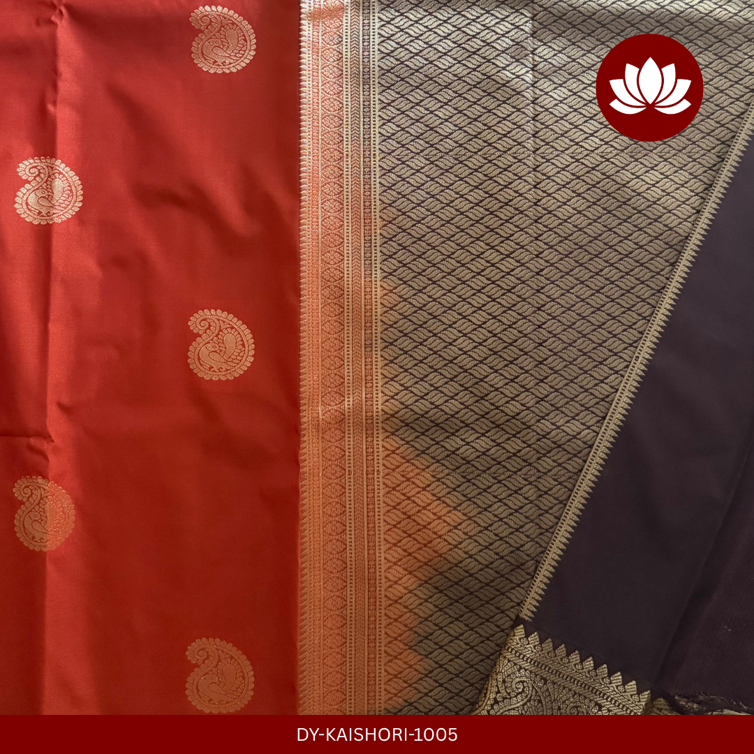 Parampara Series: Burnt Orange and Dark Brown Kanchipuram Semi Silk Saree with Paisley Motifs