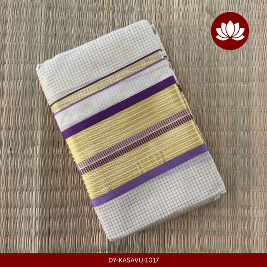 Kasavu Series: Micro Check Set Mund Violet and Lilac with Kasavu Border 2.8m