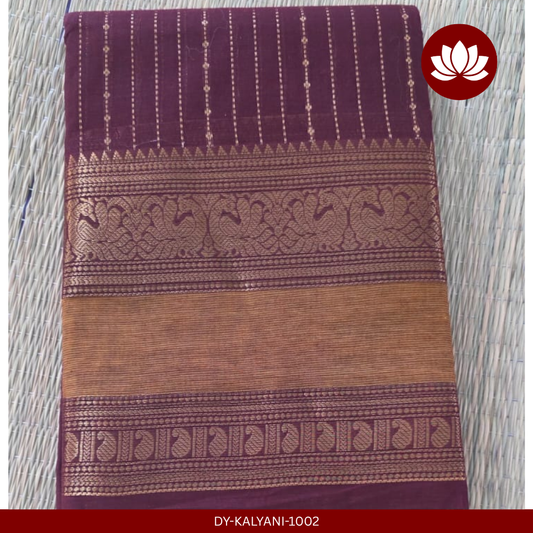 Maroon- Burgandy Kanchi Cotton Saree with Mustard Border