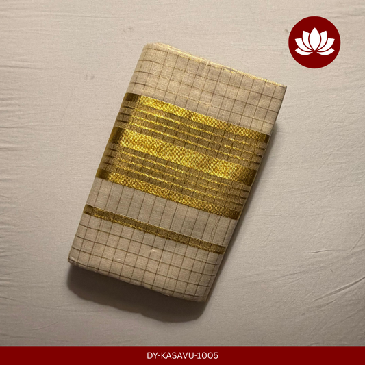 Kasavu Series: 3x6 Tissue Half-inch Fancy Golden Check Kasavu Set Mund Single 2.8m