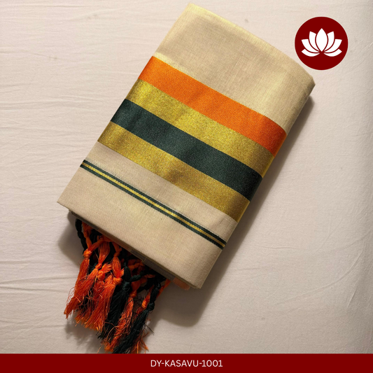 Kasavu Series: Green and Orange with Golden Kasavu Set Mund Single 2.8m