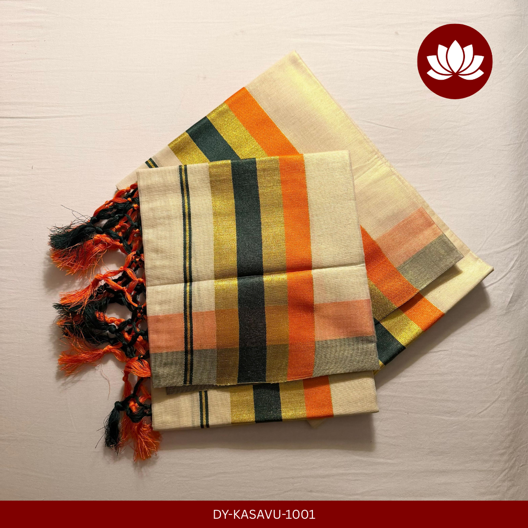 Kasavu Series: Green and Orange with Golden Kasavu Set Mund Single 2.8m