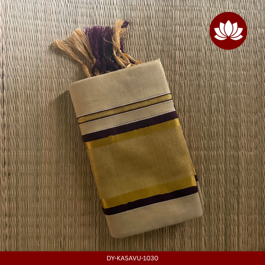 Kasavu Series : Violet Colour Kasav Border Set Mund 2.8m