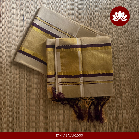 Kasavu Series : Violet Colour Kasav Border Set Mund 2.8m