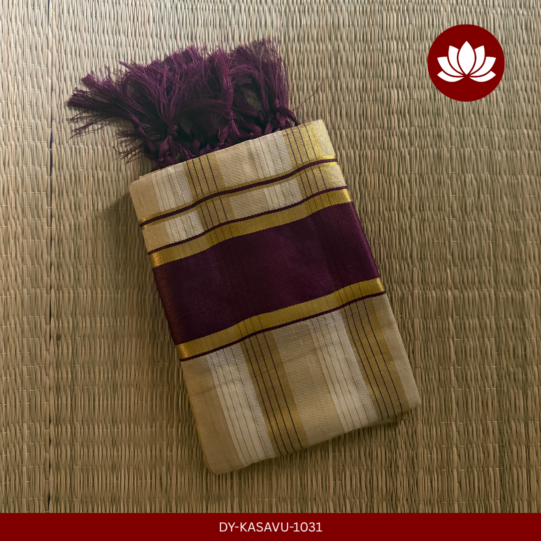 Kasavu Series: Dark Violet Kasavu Set Mund with Larger Check Design 2.8m