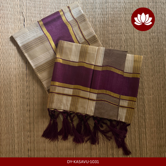 Kasavu Series: Dark Violet Kasavu Set Mund with Larger Check Design 2.8m